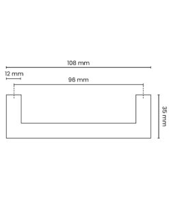 Maattekening en -voering van de zwarte handgreep MAIN met steekmaat 96 mm